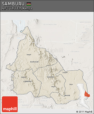 Shaded Relief 3D Map of SAMBURU, lighten