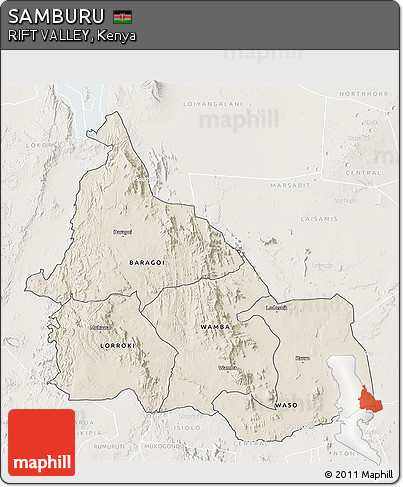 Shaded Relief 3D Map of SAMBURU, lighten