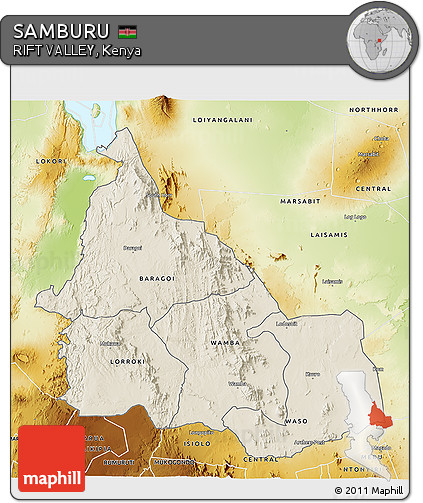 Shaded Relief 3D Map of SAMBURU, physical outside