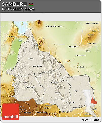 Shaded Relief 3D Map of SAMBURU, physical outside