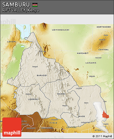 Shaded Relief 3D Map of SAMBURU, physical outside