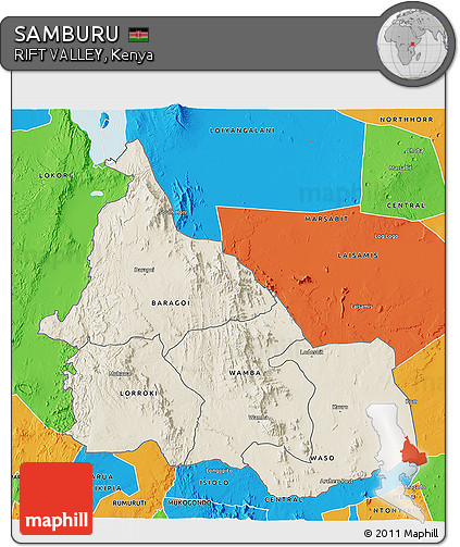 Shaded Relief 3D Map of SAMBURU, political outside