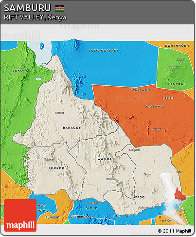 Shaded Relief 3D Map of SAMBURU, political outside