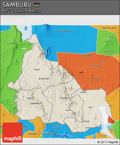 Shaded Relief 3D Map of SAMBURU, political outside