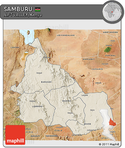 Shaded Relief 3D Map of SAMBURU, satellite outside