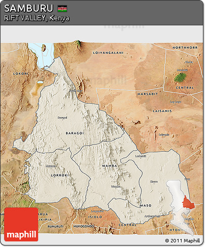 Shaded Relief 3D Map of SAMBURU, satellite outside