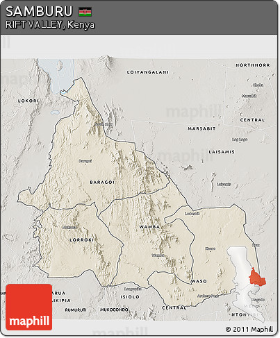 Shaded Relief 3D Map of SAMBURU, semi-desaturated