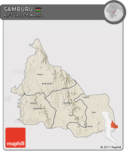 Shaded Relief 3D Map of SAMBURU, single color outside
