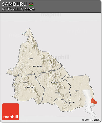 Shaded Relief 3D Map of SAMBURU, single color outside
