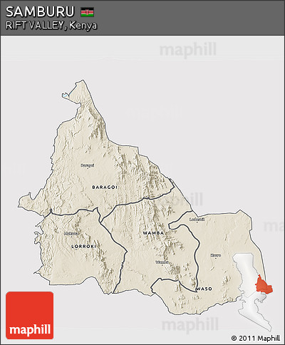 Shaded Relief 3D Map of SAMBURU, single color outside