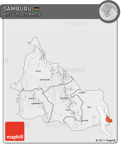 Silver Style 3D Map of SAMBURU, single color outside
