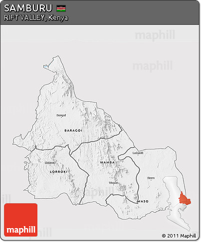 Silver Style 3D Map of SAMBURU, single color outside
