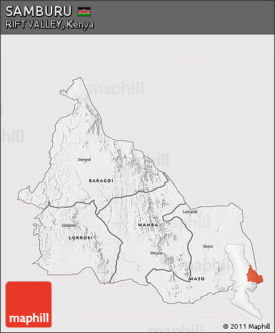 Silver Style 3D Map of SAMBURU, single color outside