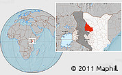 Gray Location Map of SAMBURU, highlighted country, highlighted parent region, hill shading