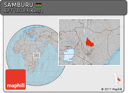 Gray Location Map of SAMBURU, hill shading