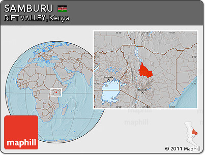 Gray Location Map of SAMBURU, hill shading