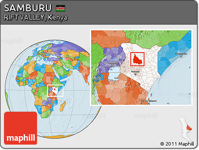 Political Location Map of SAMBURU, highlighted country, within the entire country
