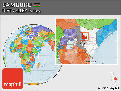Political Location Map of SAMBURU, highlighted country, highlighted parent region, within the entire country