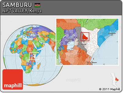 Political Location Map of SAMBURU, highlighted country, highlighted parent region, within the entire country