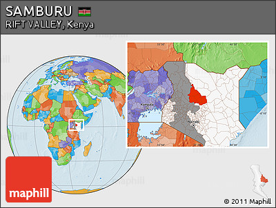 Political Location Map of SAMBURU, highlighted country, highlighted parent region