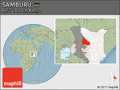 Savanna Style Location Map of SAMBURU, highlighted country, highlighted parent region, hill shading