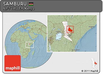 Savanna Style Location Map of SAMBURU, highlighted parent region, within the entire country, hill shading