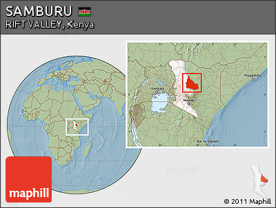 Savanna Style Location Map of SAMBURU, highlighted parent region, within the entire country, hill shading
