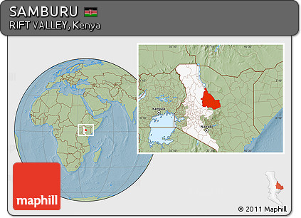 Savanna Style Location Map of SAMBURU, highlighted parent region, hill shading