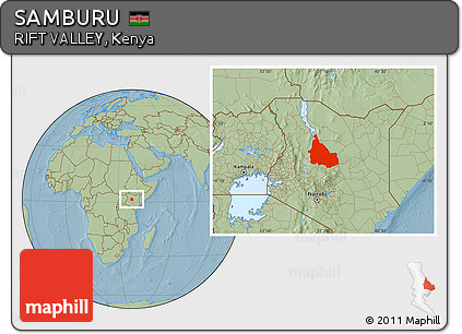 Savanna Style Location Map of SAMBURU, hill shading
