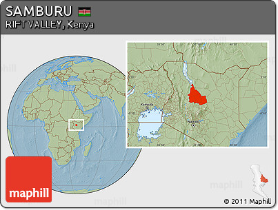 Savanna Style Location Map of SAMBURU, hill shading