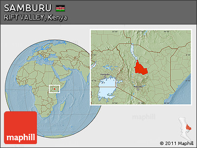 Savanna Style Location Map of SAMBURU, hill shading