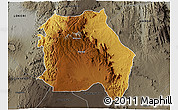 Physical 3D Map of LORROKI, darken, semi-desaturated