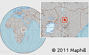 Gray Location Map of LORROKI, hill shading