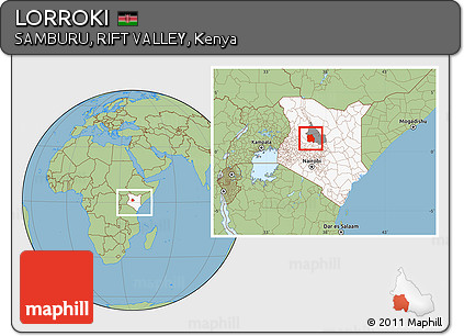 Savanna Style Location Map of LORROKI, highlighted country, highlighted parent region, within the entire country