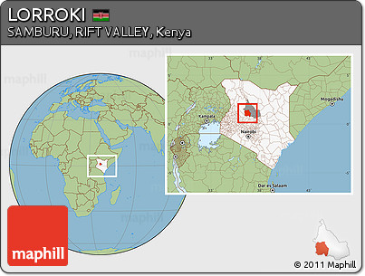 Savanna Style Location Map of LORROKI, highlighted country, highlighted parent region, within the entire country