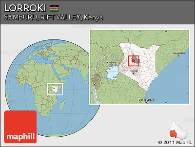 Savanna Style Location Map of LORROKI, highlighted country, highlighted parent region, within the entire country