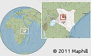 Savanna Style Location Map of LORROKI, highlighted country, highlighted parent region, within the entire country, hill shading