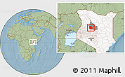 Savanna Style Location Map of LORROKI, highlighted country, highlighted parent region, hill shading