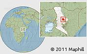 Savanna Style Location Map of LORROKI, highlighted grandparent region, hill shading