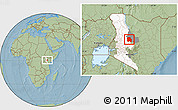 Savanna Style Location Map of LORROKI, highlighted parent region, highlighted grandparent region, hill shading