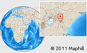 Shaded Relief Location Map of LORROKI, within the entire country