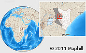 Shaded Relief Location Map of LORROKI, highlighted country, highlighted grandparent region, within the entire country