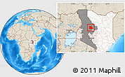 Shaded Relief Location Map of LORROKI, highlighted country, highlighted grandparent region