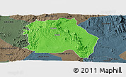 Political Panoramic Map of LORROKI, darken, semi-desaturated