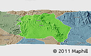 Political Panoramic Map of LORROKI, semi-desaturated