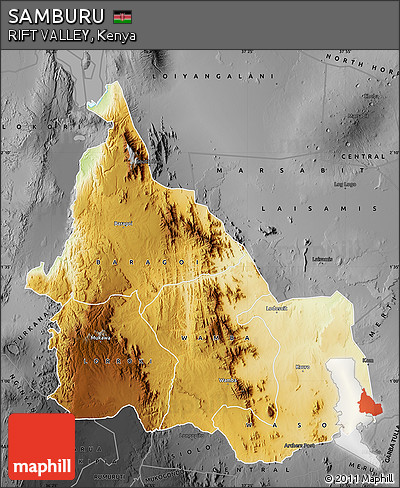 Physical Map of SAMBURU, darken, desaturated