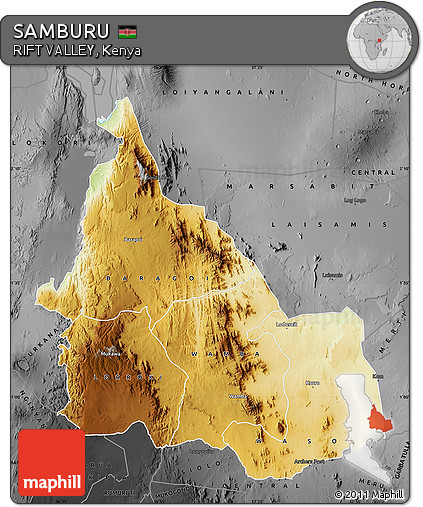 Physical Map of SAMBURU, darken, desaturated