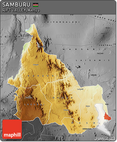 Physical Map of SAMBURU, darken, desaturated
