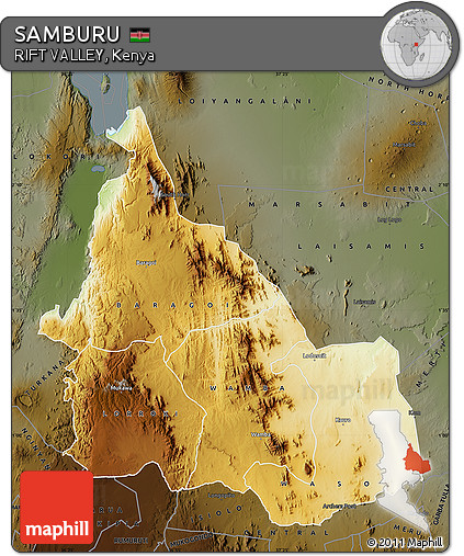 Physical Map of SAMBURU, darken