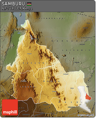 Physical Map of SAMBURU, darken